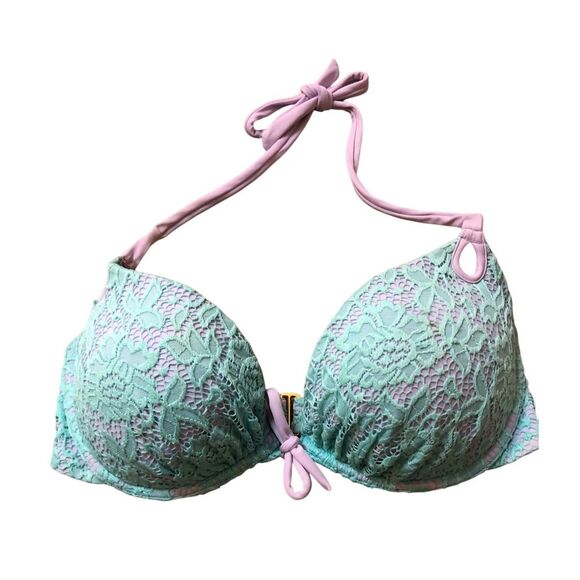Victorias Secret Bombshell Mint on Pink Add 2 Cups sizes Push Up Swimsuit Bikini - Picture 1 of 6